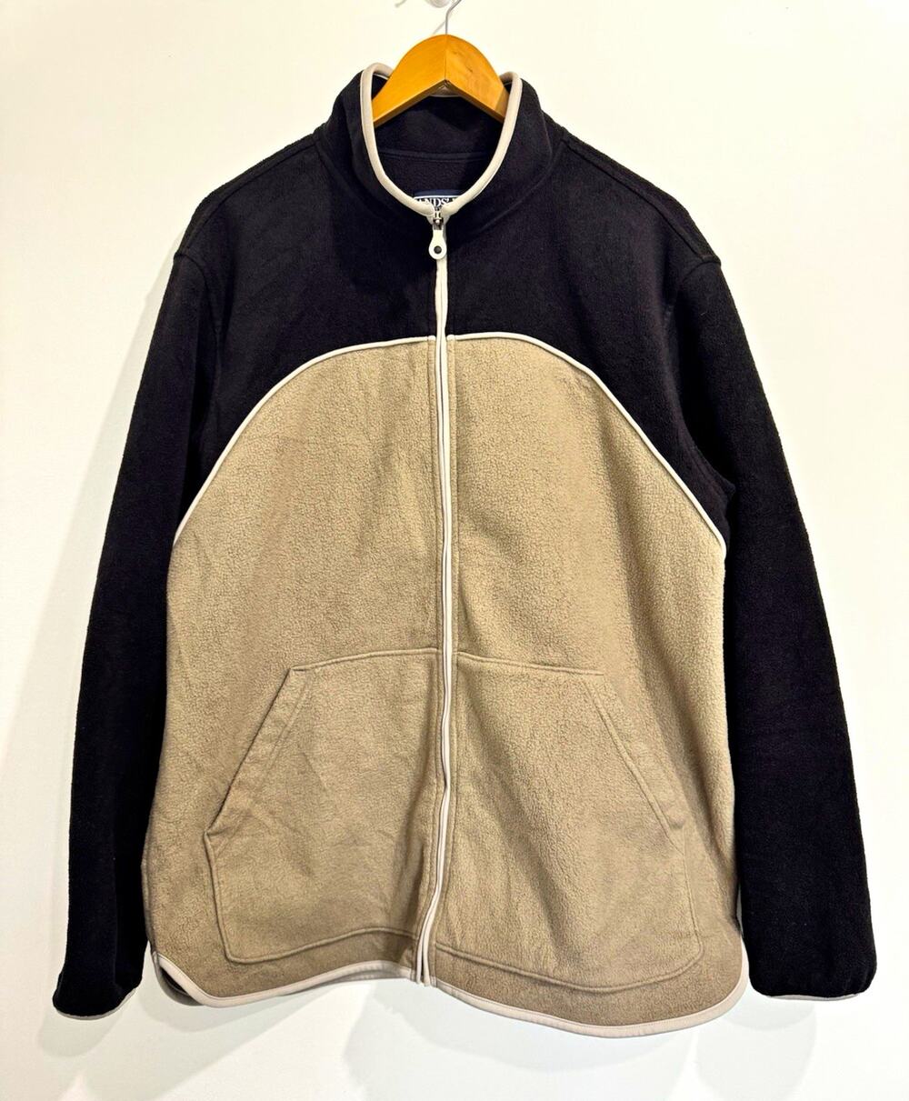 Lands' End Mens Black Beige Solid Full Zip Fleece Jacket Pockets XL 46-48 #1074
